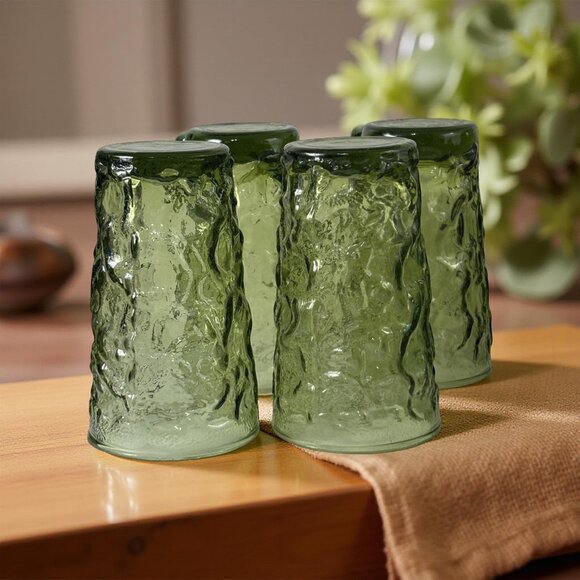 4 Lido Green Glasses Juice Glasses Tumblers Anchor Hocking Milano - Picture 2 of 9